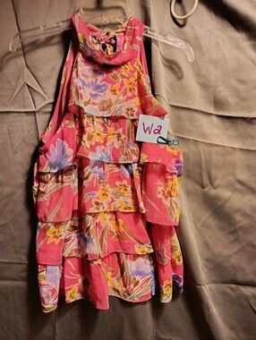 Spense Pink Floral Tiered Halter Blouse
